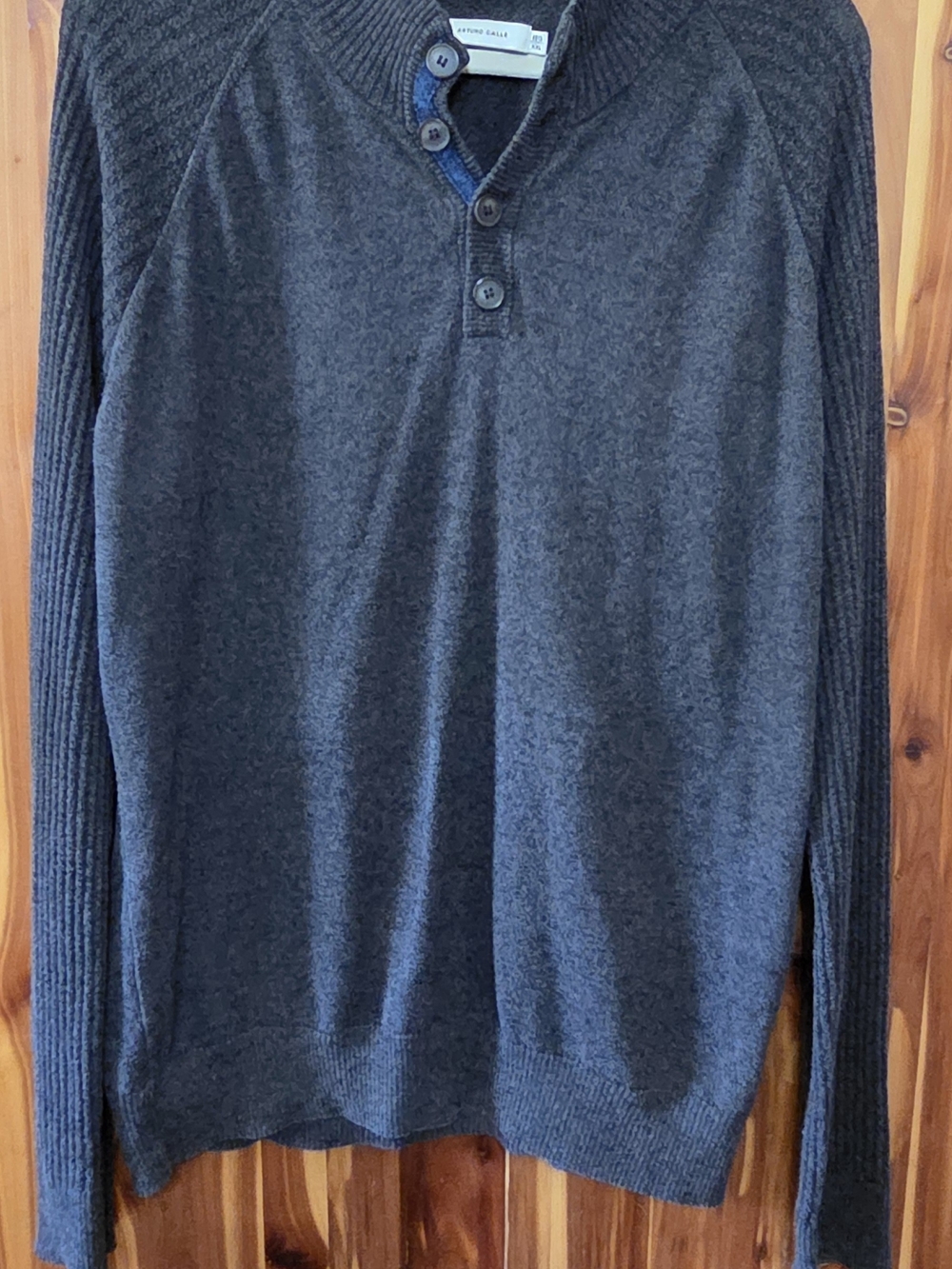 Men's Dark Gray Henley Sweater with Button Placket